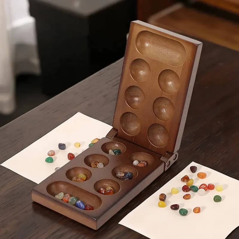 Antico Mancala Set di scacchi africani Gioco da tavolo essenziale Legno di qualità Spettacolare Granuli di pietra Divertimento per la famiglia Gioco di società per bambini