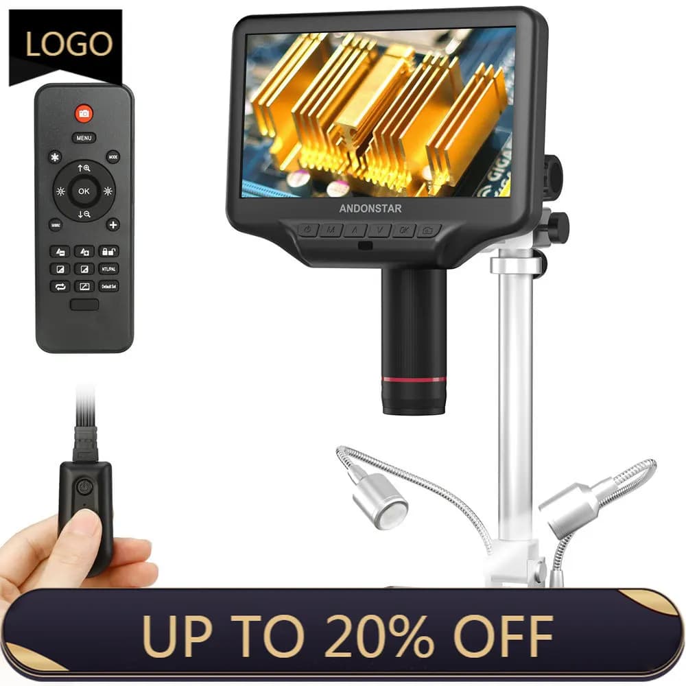 Microscopio digitale Andonstar AD407 PRO con schermo da 7 pollici e aggiornamento Supporto base in metallo da 12,5 pollici per utensili di saldatura