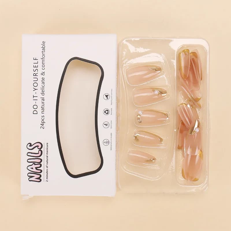Hot-selling wearing nail foreign trade explosion French gold-plated edge nail art tablets Cross-border Spice Girl fake nail finished 24 pieces