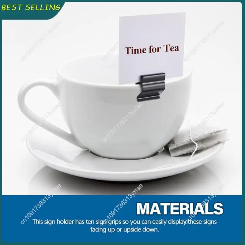 N09R-50 pz Nero Segno Clip Vassoio per alimenti Porta etichette Riutilizzabile Cartellino del prezzo Vassoio Porta cartello per tazza Ciotola Pan Buffet Vassoi