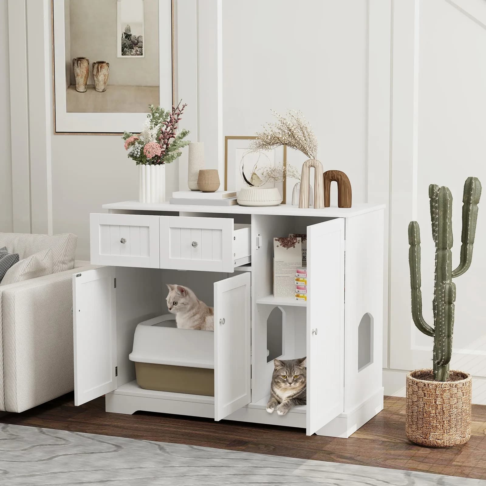 Mobiletto per lettiera per gatti con contenitore, kit anti-ribaltamento, 99,14 cm x 45,72 cm x 80,06 cm