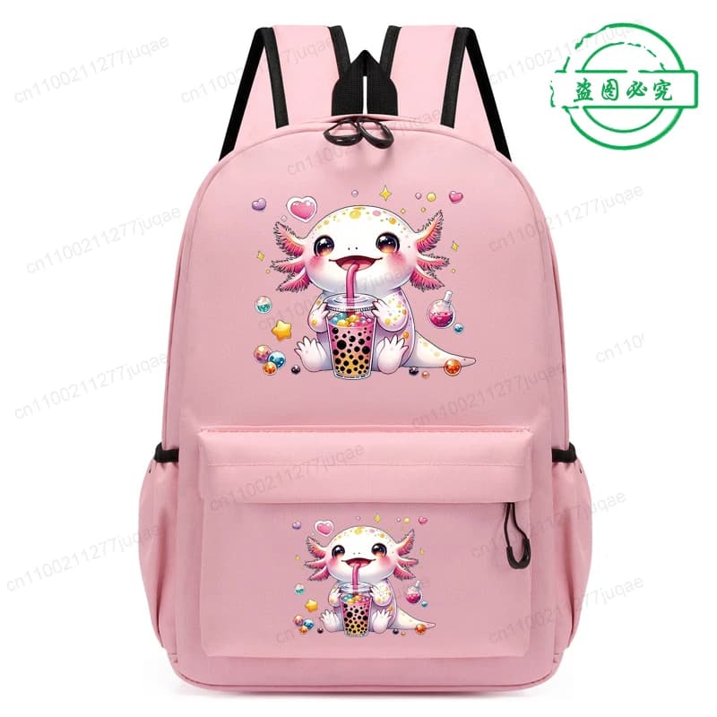 Zaino per bambini Rainbow Axolotl Boba Tea Anime per ragazza, borsa per libri, borsa da scuola carina, zaino per ragazza adolescente per viaggiare, Mochilas