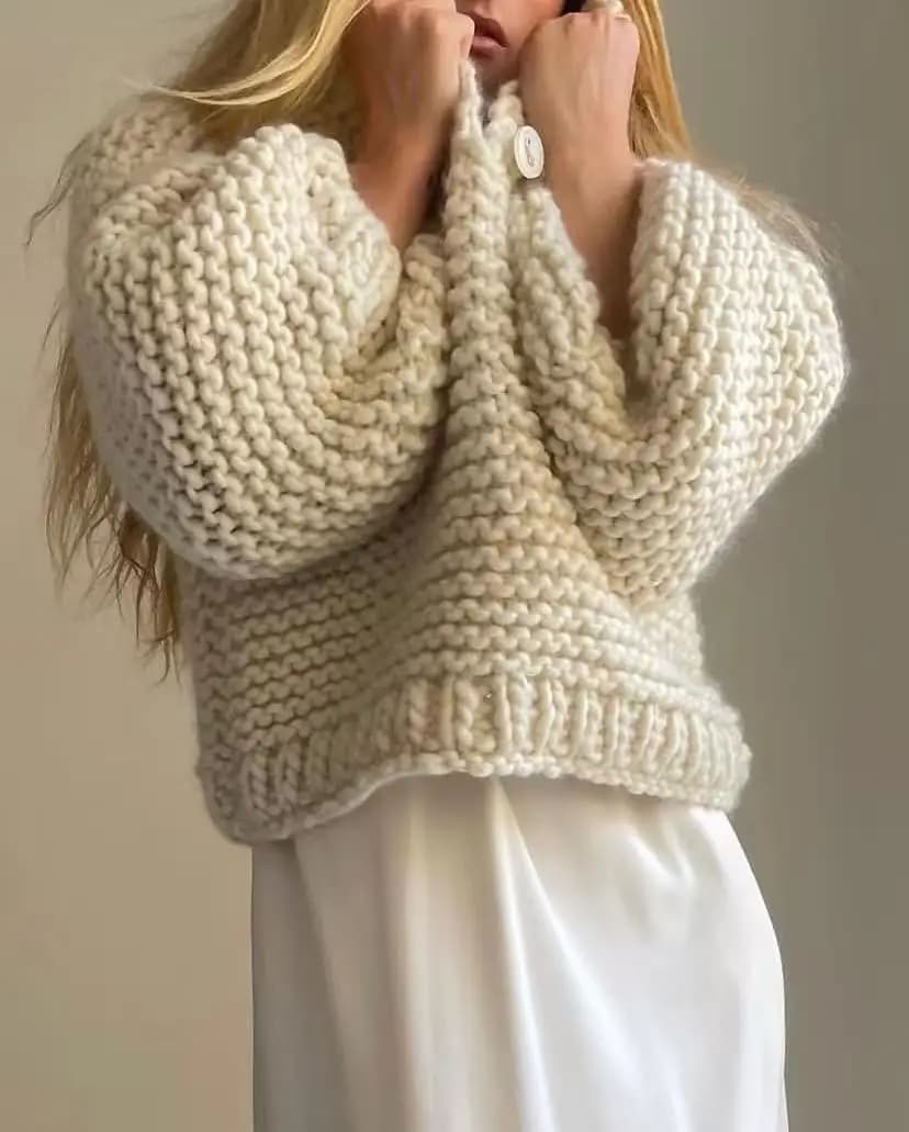 Korean pullover new loose style white knitted women's style pure handmade western-style lazy style sweater jacket for women