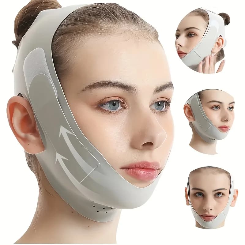 V-shaped facelift band in graphene - Double chin adjustable reducer, breathable reusable facial strap for men and women (suitable in 5 sizes)