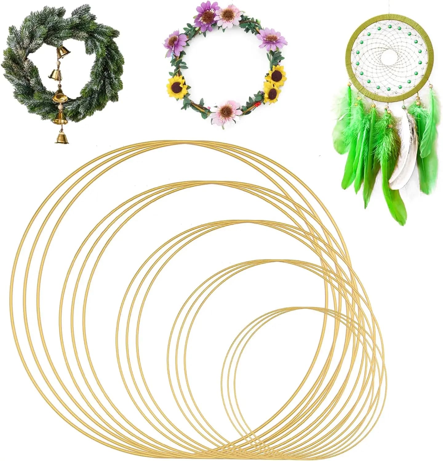 15 Pcs Metal Rings for Crafts, 5 Size Metal Rings Hoops for Wedding, Christmas Floral Hoop Wreath Decor and DIY Dream Catcher Wa