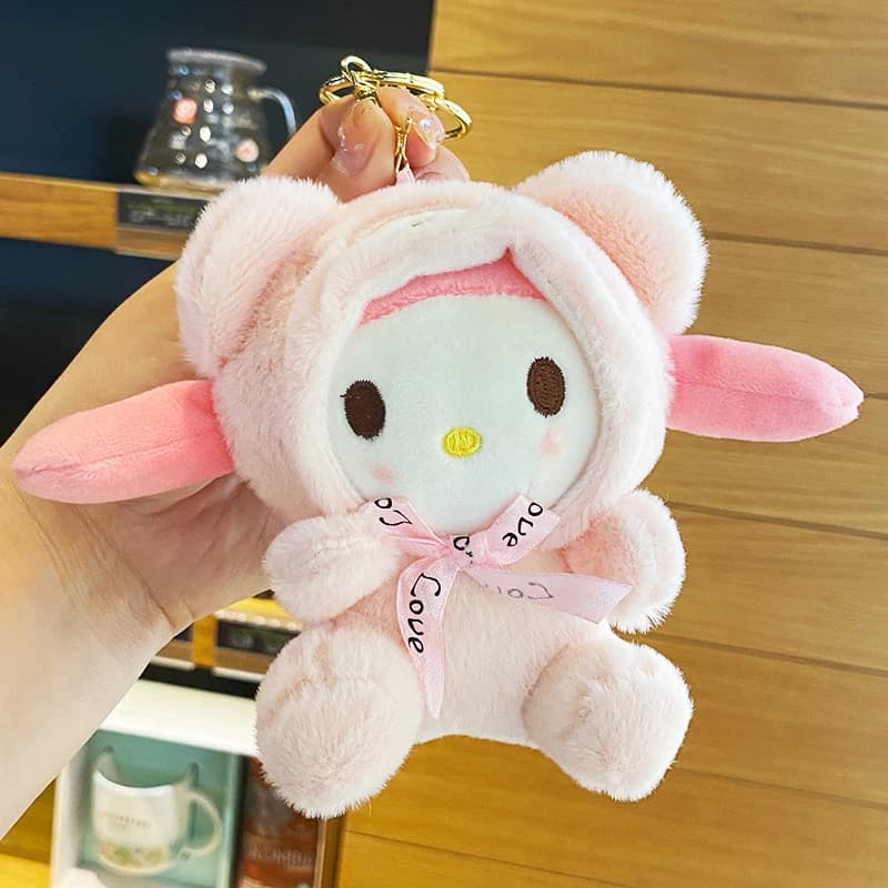 Sanrio Plush Keyring Doll Toy Kawaii Hello Kitty Melody Cinnamoroll Cartoon Backpack Decorating Birthday Gift Pendant for Girl