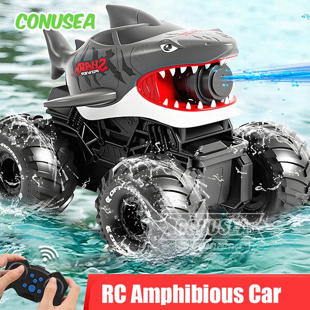 Rc Shark Car Amphibious 2 In1 Electric Water Gun Truck 10M Long Range 2.4G Remote Control Offroad Buggy Vehicles Racing Cars Toy