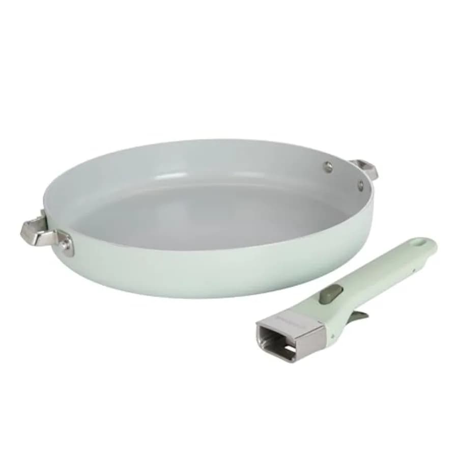 Padella in Ceramica con Manico Rimovibile Compatibile con Induzione Antiaderente e Adatta al Forno 12 Pollici Verde Salvia