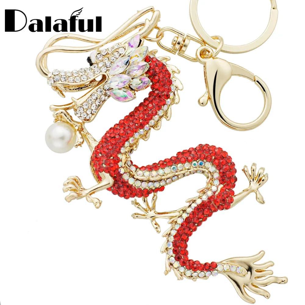 Dalaful Strass Drago Portachiavi Catene Titolare Simulata Perla di Cristallo Animale Portachiavi Per Auto Portachiavi Borsa di Fascini K341D