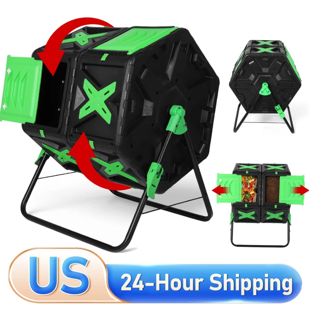140L Dual Chamber Compost Bin Outdoor Tumbling Composting Bins Easy Setup Mobile Compost Starter for Eco-Friendly Gardening