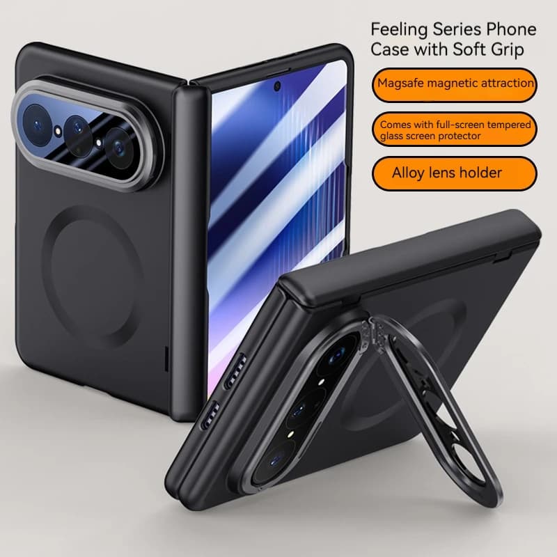 Custodia per telefono con cerniera e supporto per lente pieghevole, per Huawei Pura X Max con anello magnetico integrato e protezione in pellicola di vetro temperato