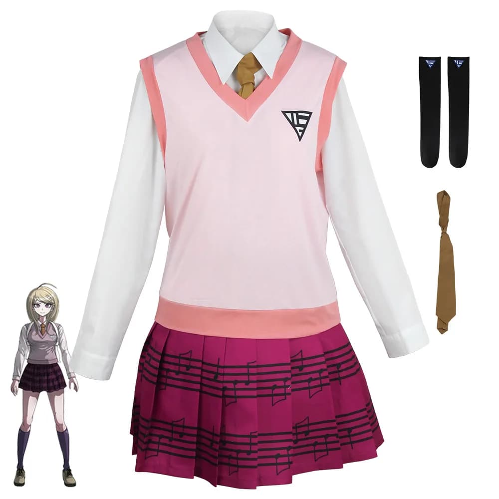 Anime New Danganronpa Kaede Akamatsuc Cosplay Costume Set Shirt Skirt Pink Vest Tie Socks JK School Uniform For Halloween Party