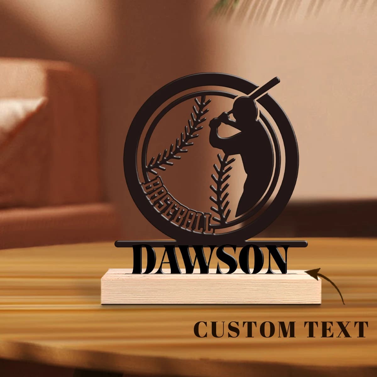 1pc Metal Desktop Decoration Custom Name Equipped with A Wooden Base Housewarming Gift,Metal Ornament Decoration