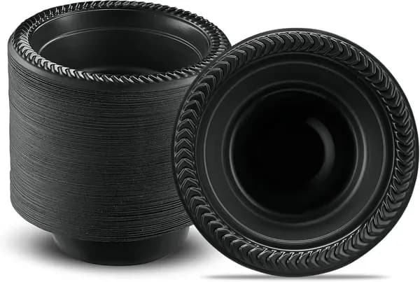 100 Pezzi Ciotole in Plastica Nera Leggere da 5 oz, Piccole Ciotole per Zuppa in Plastica Nera, Piatti per Insalata e Dessert