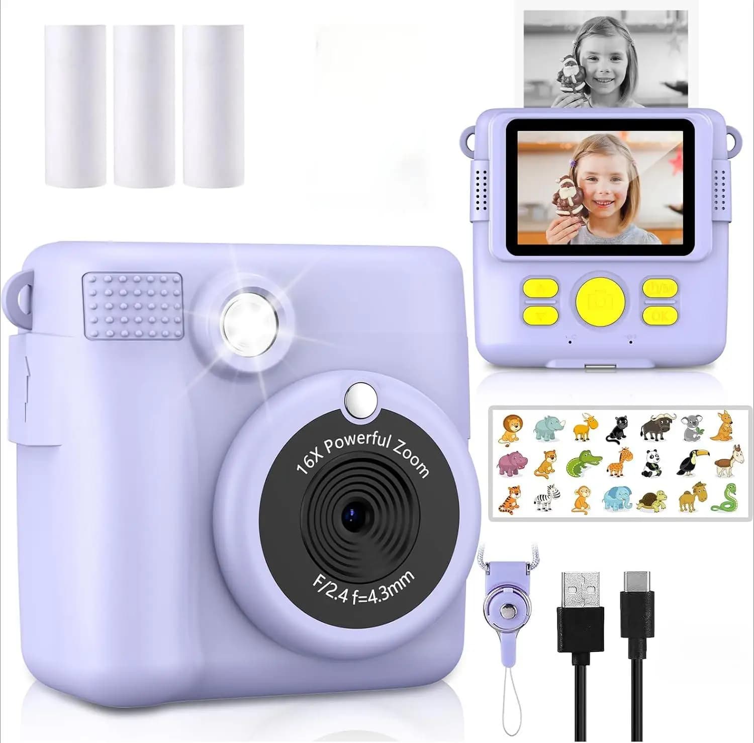 Fotocamera con stampa istantanea per bambini, videocamere digitali HD 1080P per bambini piccoli, regali di compleanno di natale per bambini dai 3 ai 12 anni,