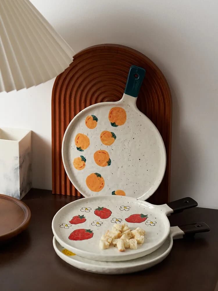 8 inche Ceramic pizza tray with hand-painted fruit pattern steak cake bread tray convenient and practical can put into the oven