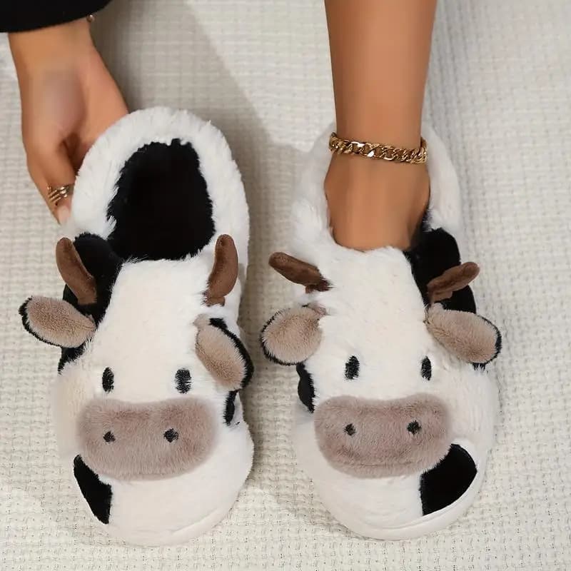 Soft women's cow slippers: comfortable animal-themed home shoes, soft women's winter shoes