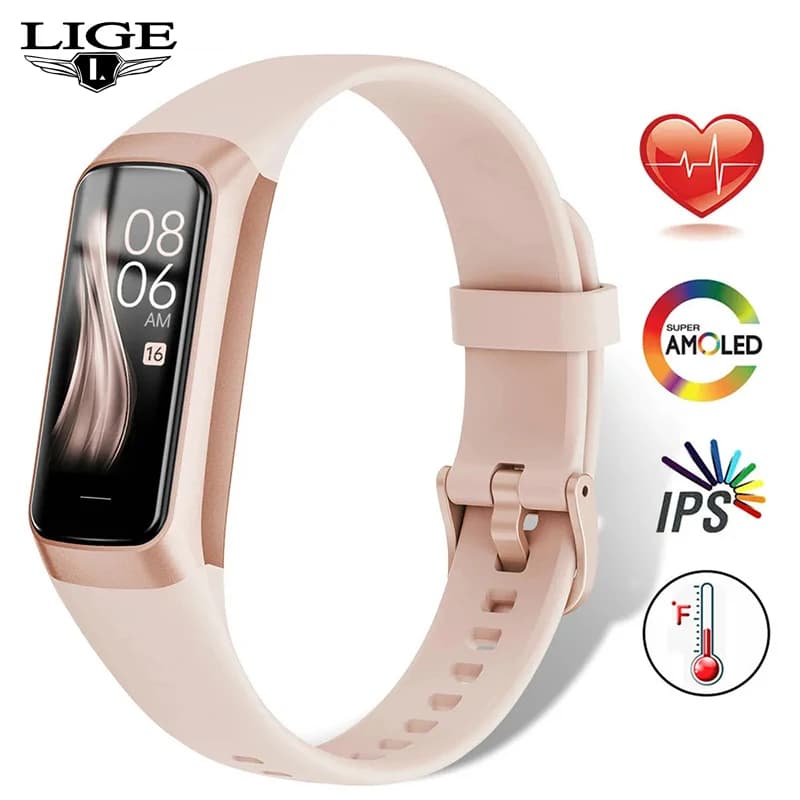 LIGE 1.1 inches Amoled Smart Watch Smartwatch Band Women's Waterproof Heart Rate Monitoring Men's Smart Bracelet Sport Fitness Tracker