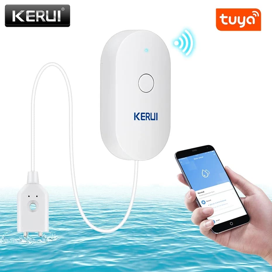 KERUI WiFi Sensore acqua Smart Home Kitchen Rilevatore di perdite d'acqua Tuya APP Monitoraggio delle perdite Notifica telefonica Allarme di sicurezza