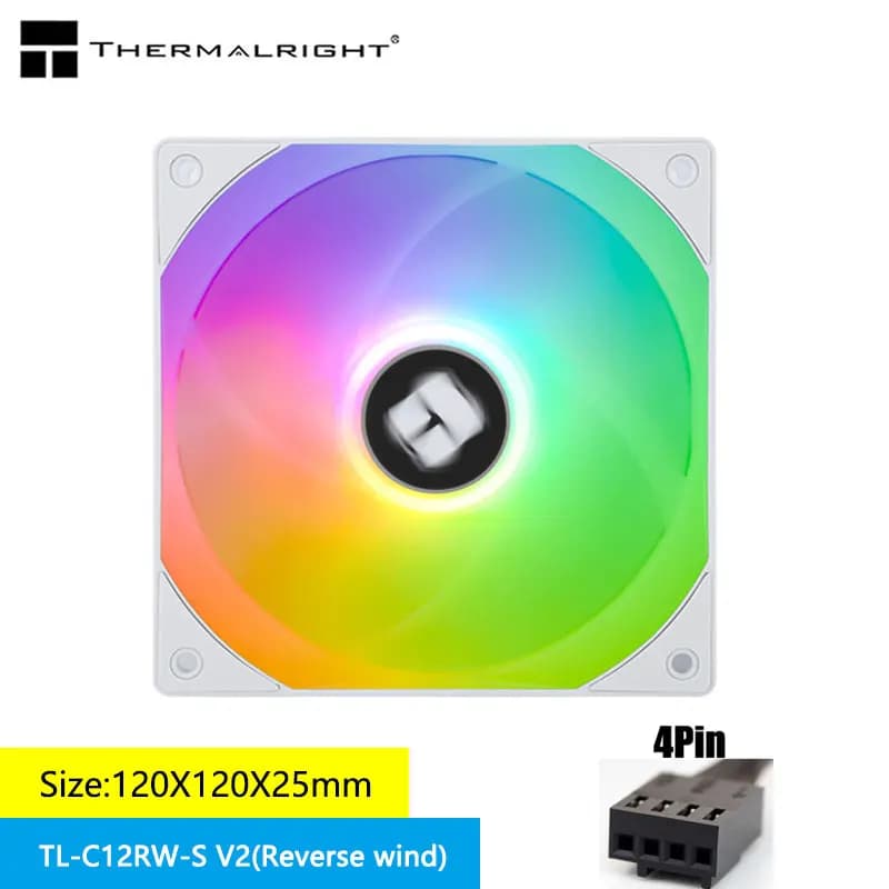 Thermalright TL-C12RW-S V2 Ventola di raffreddamento del telaio 120x120x25mm ARGB 1500 giri/min Controllo intelligente della temperatura Ventola del flusso d'aria inverso