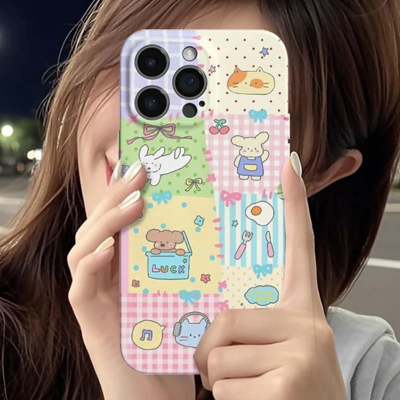 Popular Patchwork Grid Graffiti Phone Case For iPhone 17 Air 16 Promax 15 14 Plus 13 12 Mini 11 Pro Max Hard PC Shockproof Cover