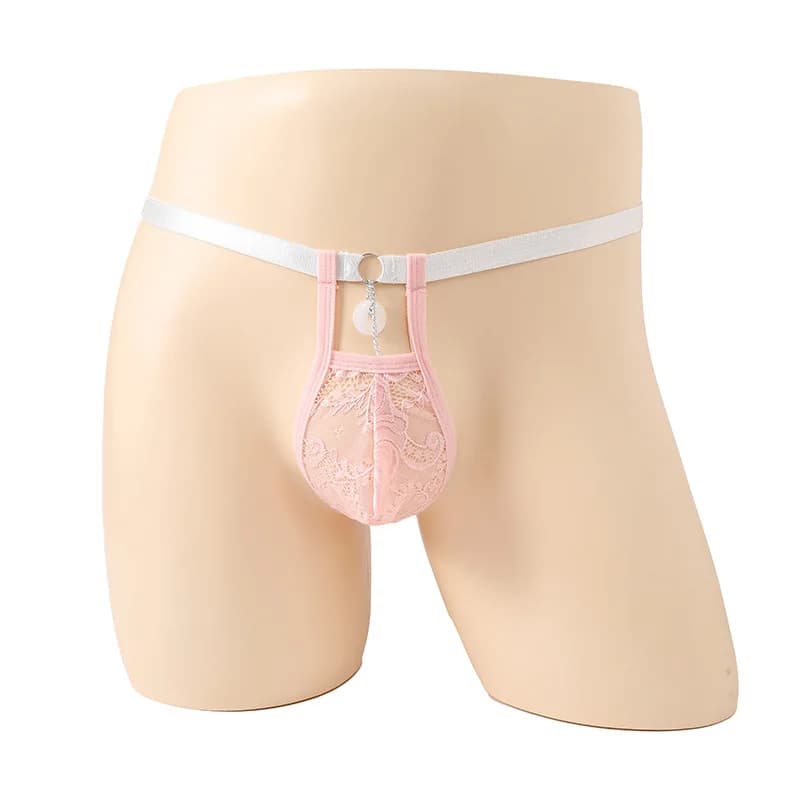 Sissy Lingerie Custodia per pene in pizzo da uomo Mini mutandine Cintura con fibbia di sicurezza cava T-Back Perizoma Vedi attraverso Fetis Biancheria intima erotica