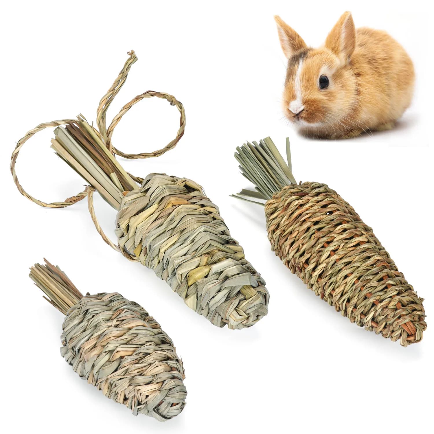 1PC Giocattoli da masticare per conigli Erba tessuta Morso naturale Giocattolo per dolcetti Piccoli animali Rettifica dei denti Forniture giocattolo per porcellini d'India Criceto