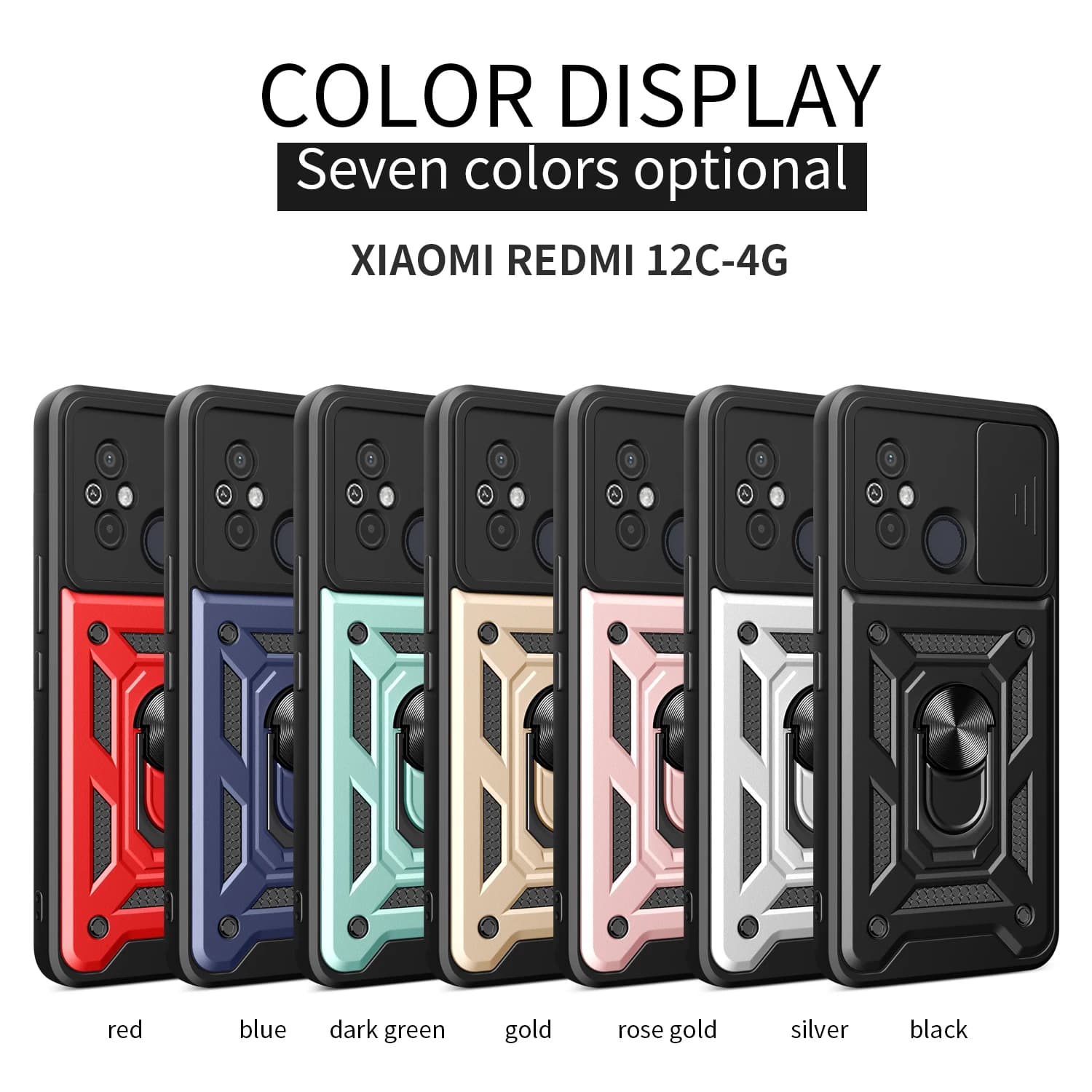 Custodia per Xiaomi Redmi 12C, Cover Redmi 12C 4G, Custodia Protettiva Armor con Anello Magnetico per Redmi 11A, Protezione Scorrevole per Fotocamera, Cover Posteriore