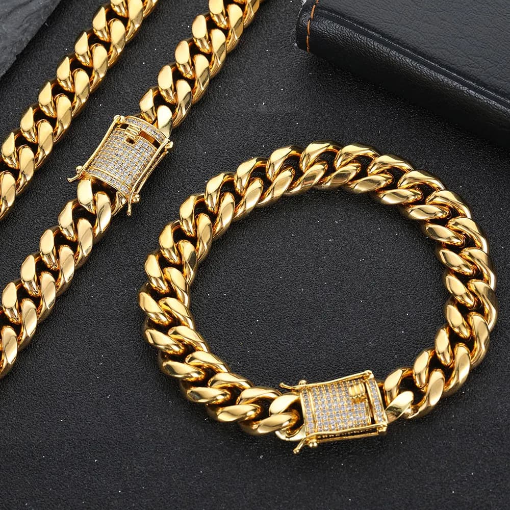 6/8/10/12/14/16MM Hip Hop Rock Zircone Chiusura Braccialetti cubani per uomo Gioielli in acciaio inossidabile