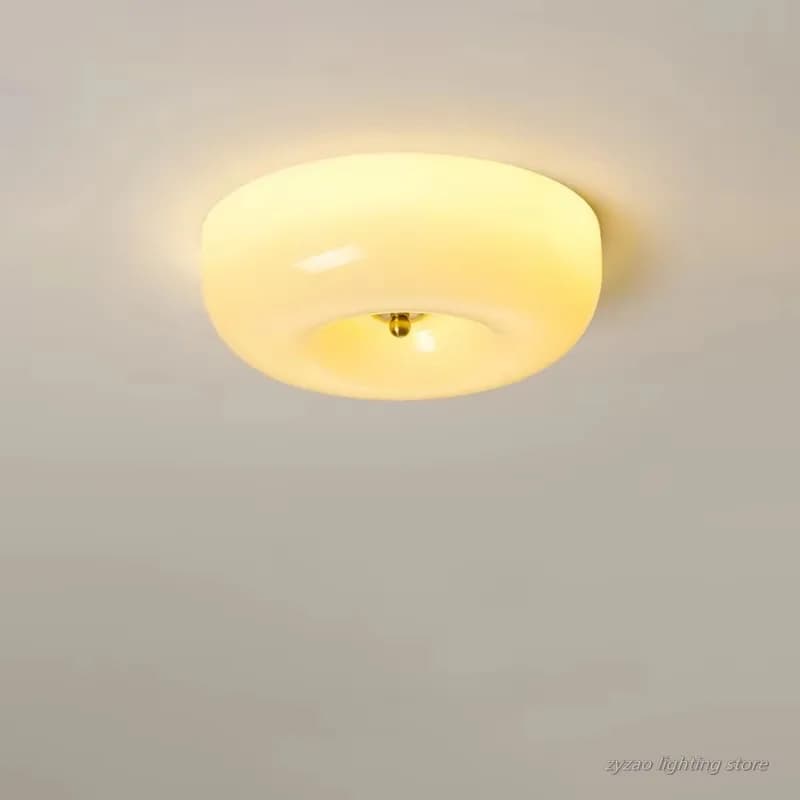 Lampade da soffitto in vetro cachi stile crema francese Lampada a ciambella in vetro Bauhaus medievale Plafoniere per camera da letto per bambini