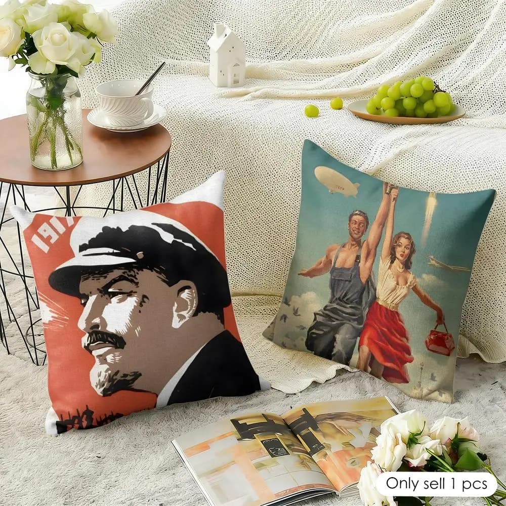 Classic Stalin USSR CCCP Cushion Cover Natural Linen Organic Fabric Double-Sided Printing Sofa Home Decor Gift Pillow Case