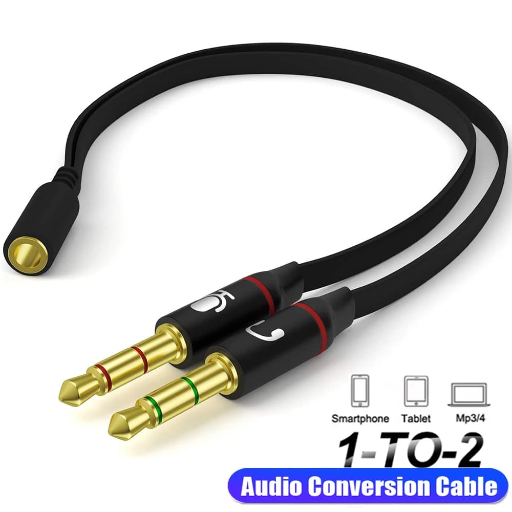 Splitter to Y for headphones, from 3.5 mm female jack to 2 male connectors, audio adapter cables for gaming headphones, PC, phone, laptop, double cable