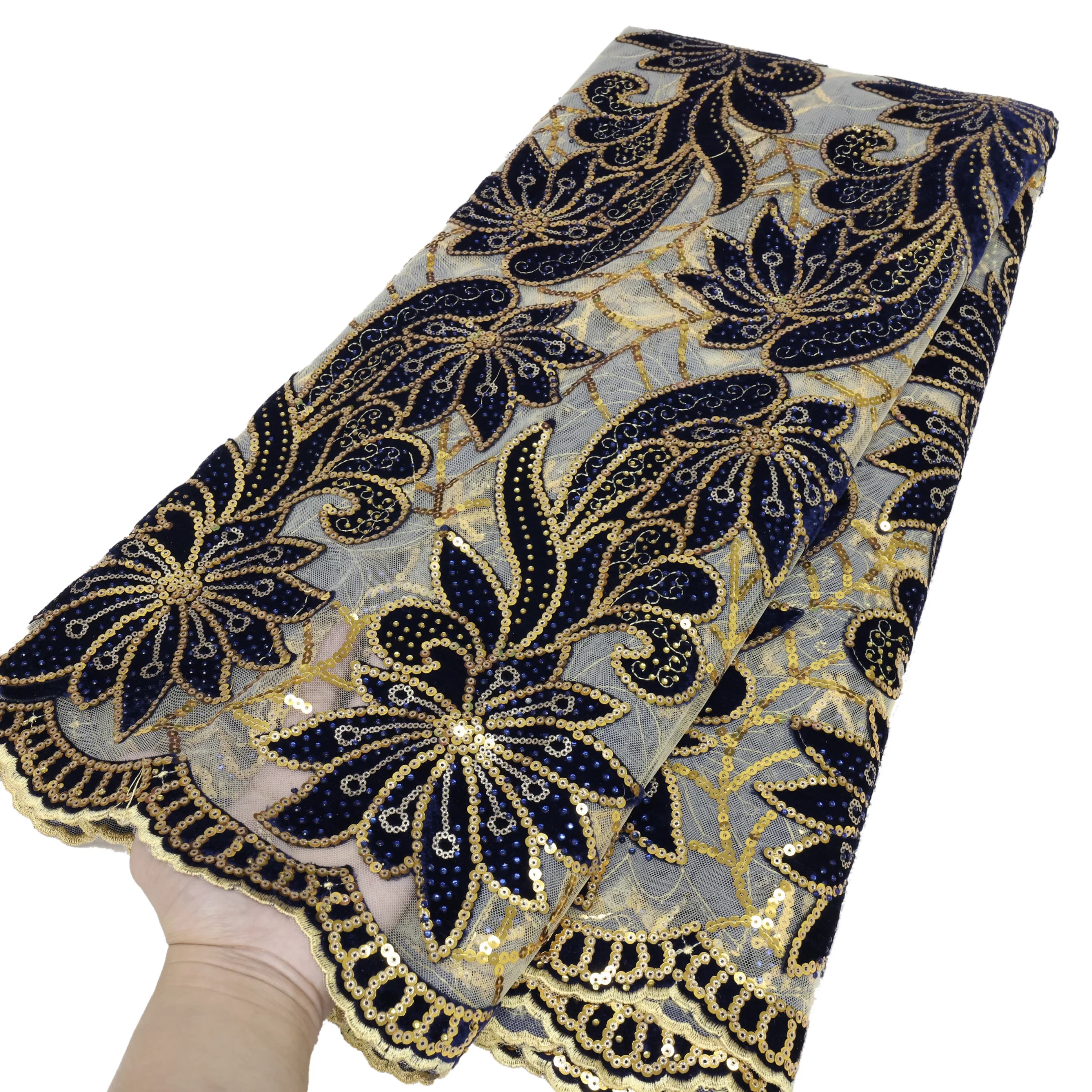 African Velvet Lace Fabric 2025 Nigerian lace 5 meters French velvet lace fabric for wedding dress for parties sewing cloth
