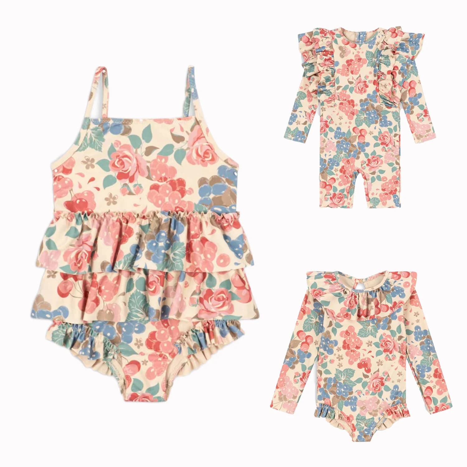 Designer KS Todder Girls Summer Swimsuit for Kids Cute Floral Printed Strap Swim Bodysuit Children Long Sleeve Swimming Romper