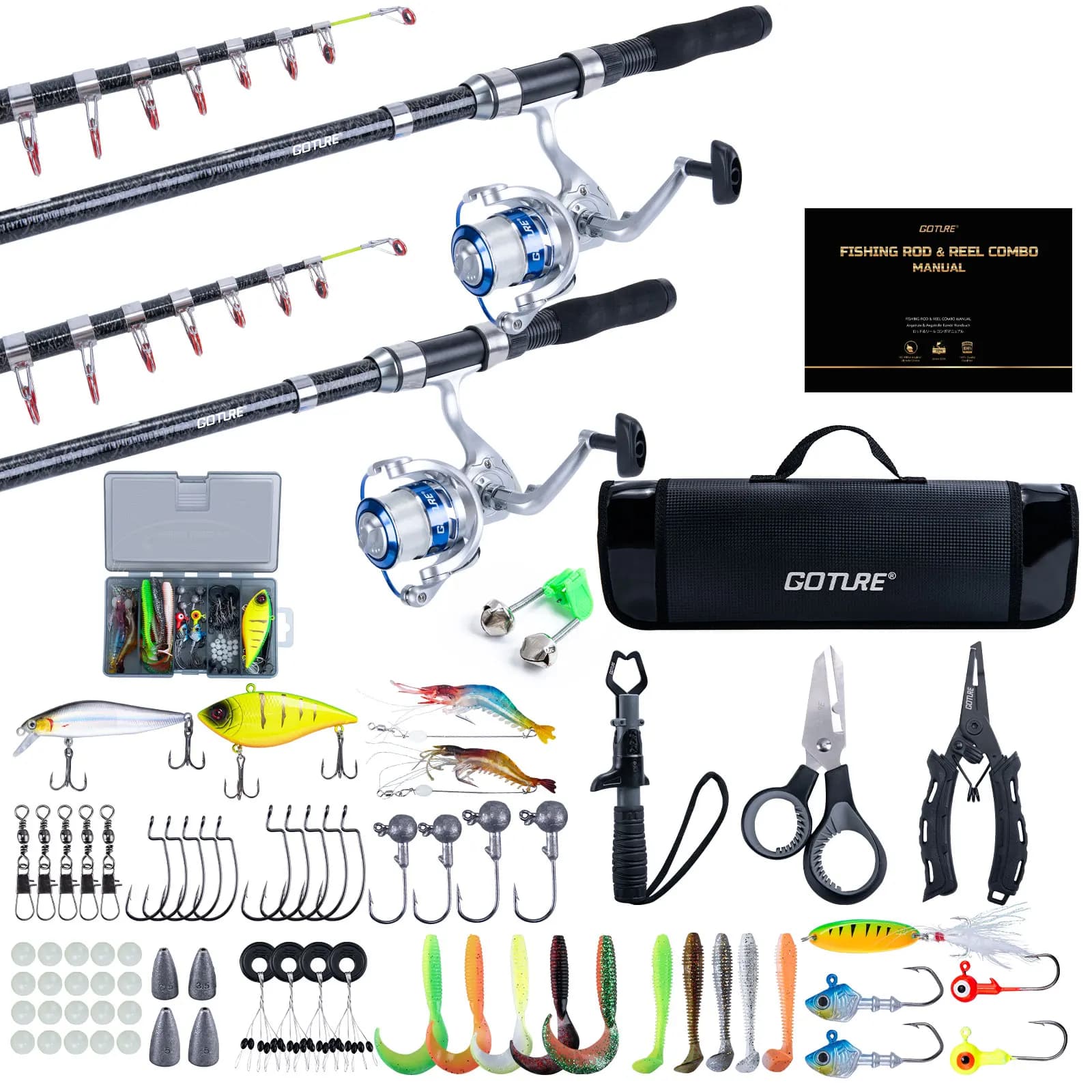 Goture Set mulinello per canna da pesca doppia spinning 1.9m2.1m 2.3m 2.5m2.7m Kit completo con 5.2:1 mulinello da pesca esche strumenti per la pesca in mare