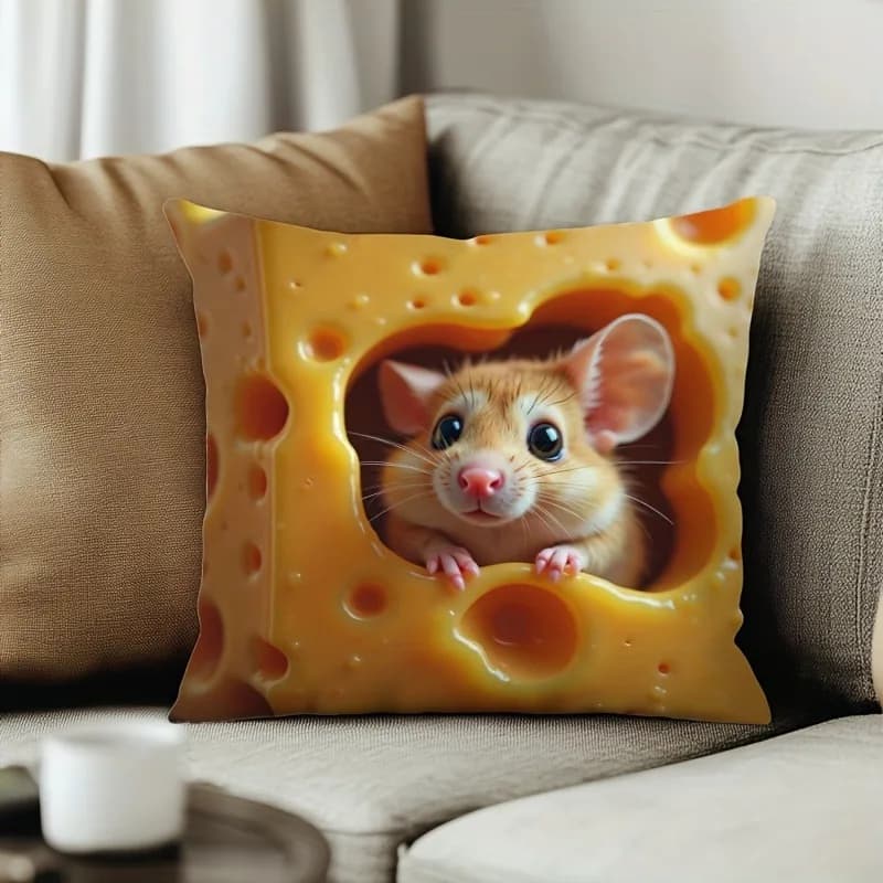Nice pillow with mouse in the cheese: add an extravagant touch to your home! Sofa cushion cover, home room dorm decoration, 2D printing
