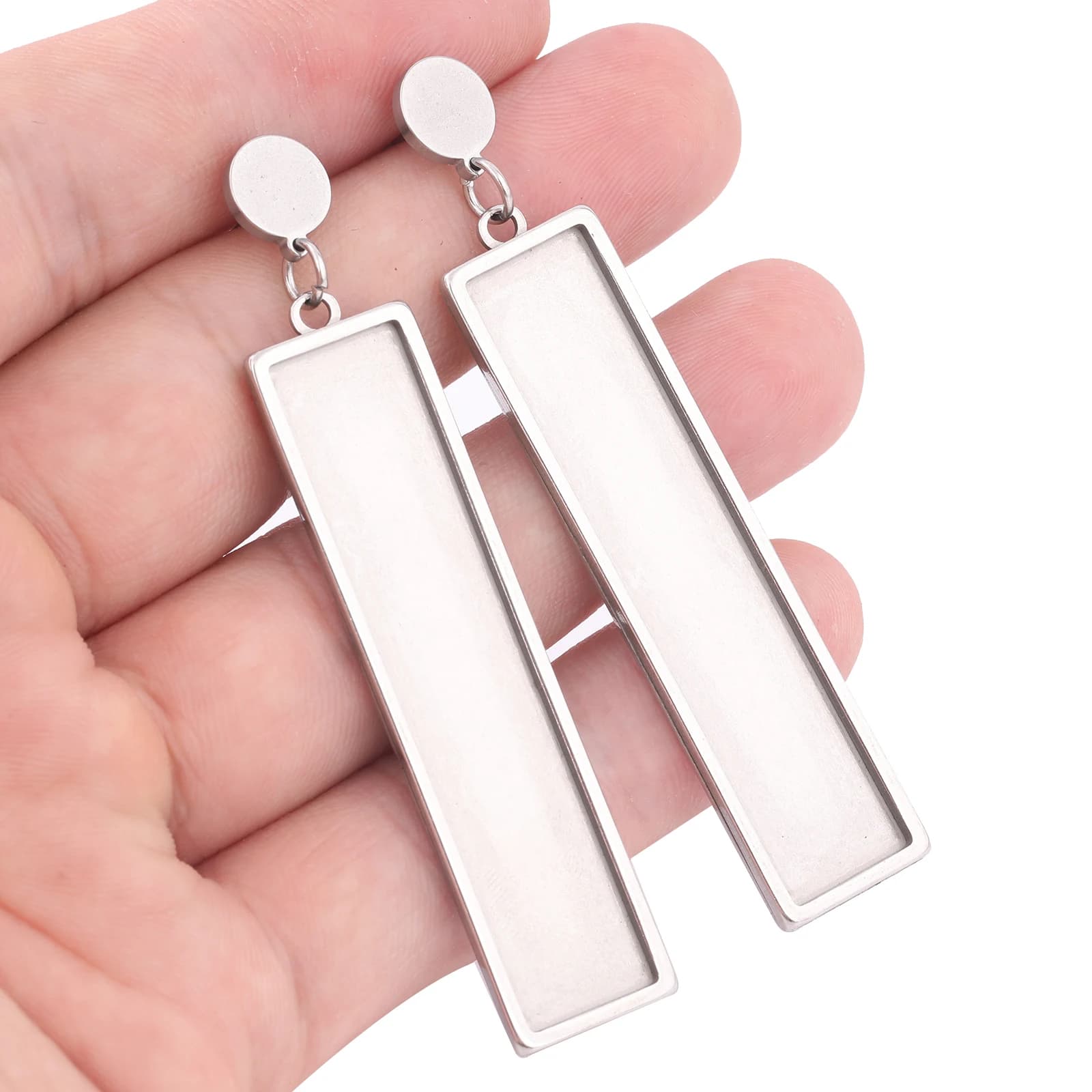 6 pezzi in acciaio inossidabile misura 10x50mm rettangolo cabochon orecchino impostazione base spazi vuoti orecchini fai da te lunetta per creazione di gioielli