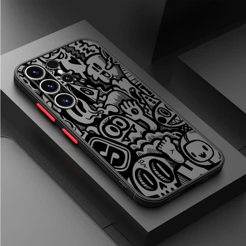 Custodia Nera Graffiti per Samsung Galaxy S26 S21 S25 Ultra S23 FE S24 Plus Note 20 Ultra 10+ S20 FE S22 Cover Posteriore per Telefono