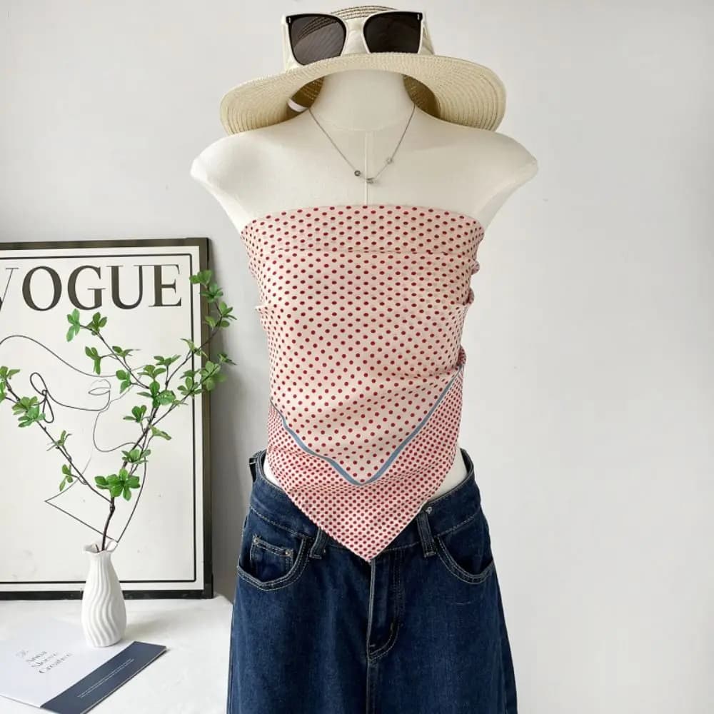 Retro Printed Dot Print Scarf Colorful Geometric Shape Small Square Scarf Y2K Spicy Girls Polka Dot Silk Scarf Outdoor