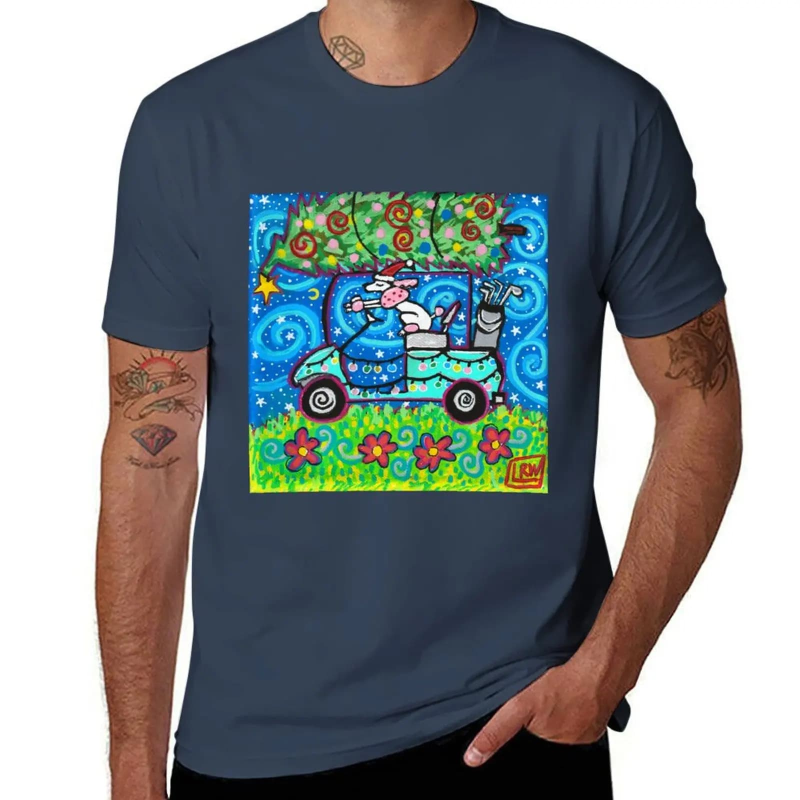 T-shirt GOLF CART SANTA POODLE DOG T-shirt da pesca ad asciugatura rapida