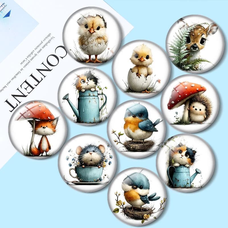 Watercolor Small Animals 12/18/20/25mm Glass Cabochon Bracelet Pendant Rings for Jewelry Demo Earrings Back Making Findings