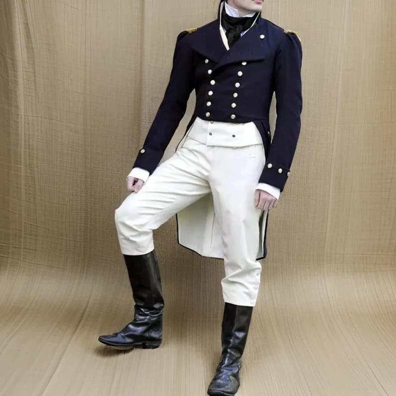 Mr. Darcy Costume Cosplay Blu Navy Regency Abiti da uomo Fantasia Jane Austen Frac Gilet Pantaloni Set su misura