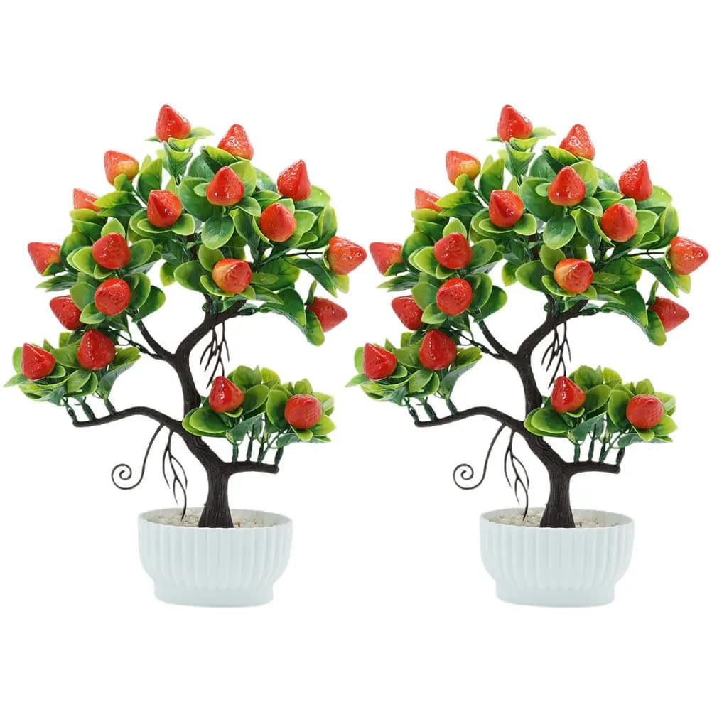 2 Pieces Bonsai Realistic Strawberry, Artificial Plant in Vase for Home, Office, Desk, Wedding Decorations, Centrotavola Finto