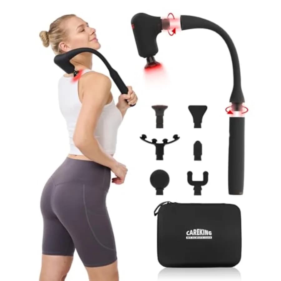 Pistola Massaggiante 2-in-1 Aggiornata con Calore, Massaggiatore per Tessuti Profondi Schiena e Collo per Alleviare il Dolore, con Manico Estensibile, Massaggiatore Muscolare Portatile