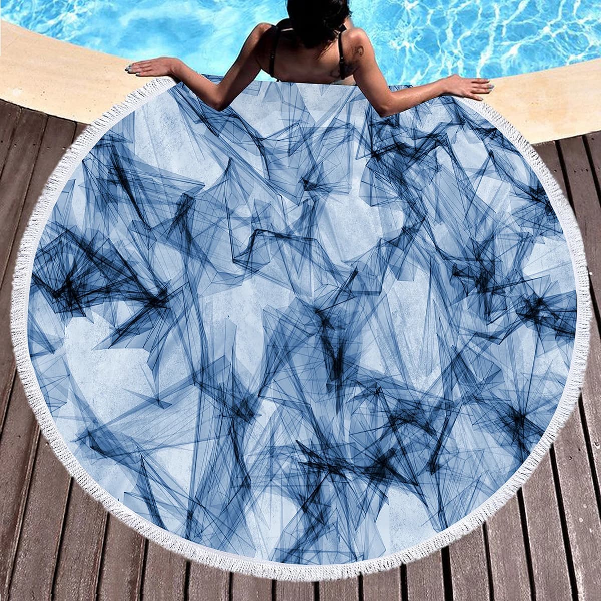 Asciugamano da spiaggia rotondo con motivo geometrico in marmo, tappetino morbido per yoga, meditazione, picnic, tappeto da spiaggia leggero in microfibra per ragazzo e ragazza