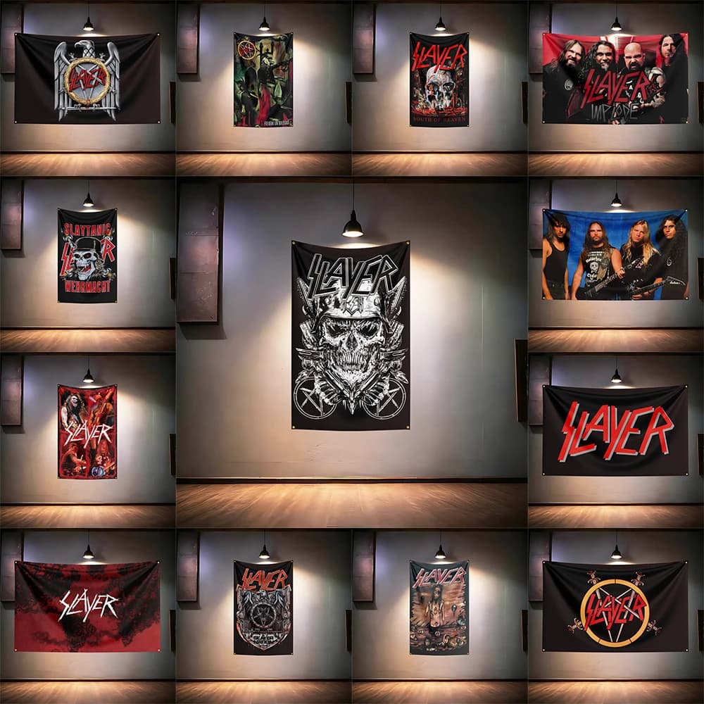 Rock Music Flag 3x5ft for Slayer Fans Banner HD Print Brass Grommet Garage Bedroom Living Room Dorm Wall Decor Tapestry