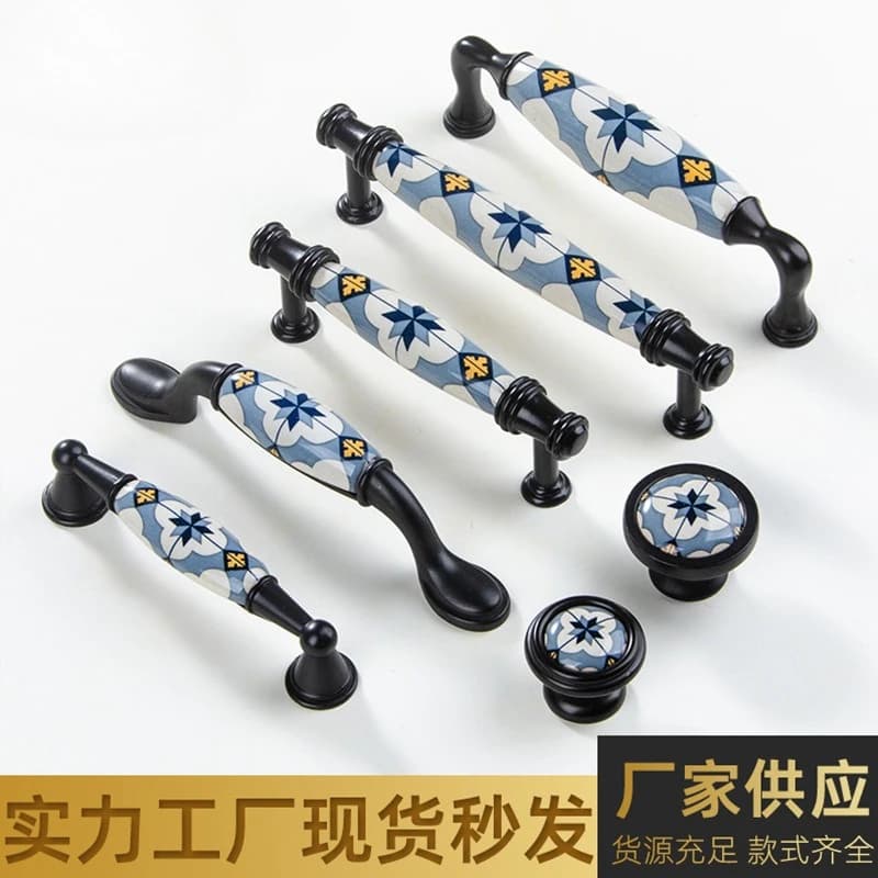 Cassetto per armadio pastorale europeo in stile ceramica blu mediterraneo Maniglia americana per porta dell'armadio versatile e portatile