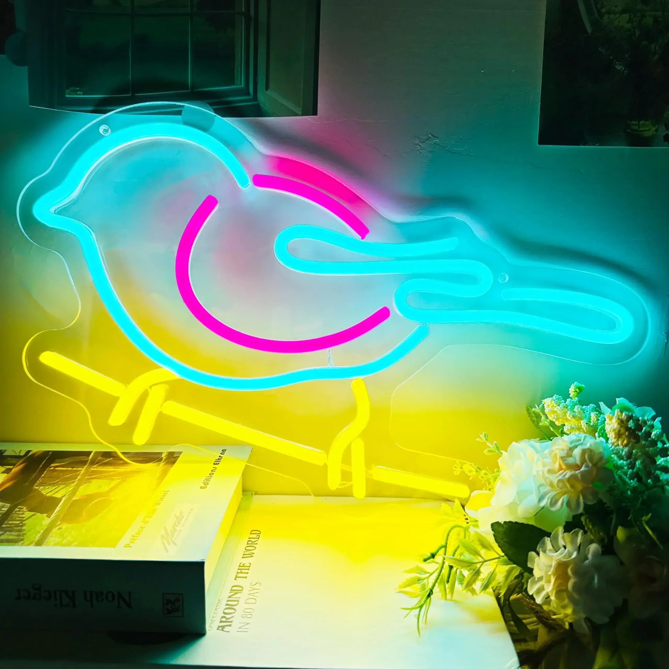 Insegna LED Neon a Forma di Uccello, Luce al Neon USB Dimmerabile per Sala Giochi, Camera da Letto, Bar, Soggiorno, Regalo di Compleanno, Decorazione Murale