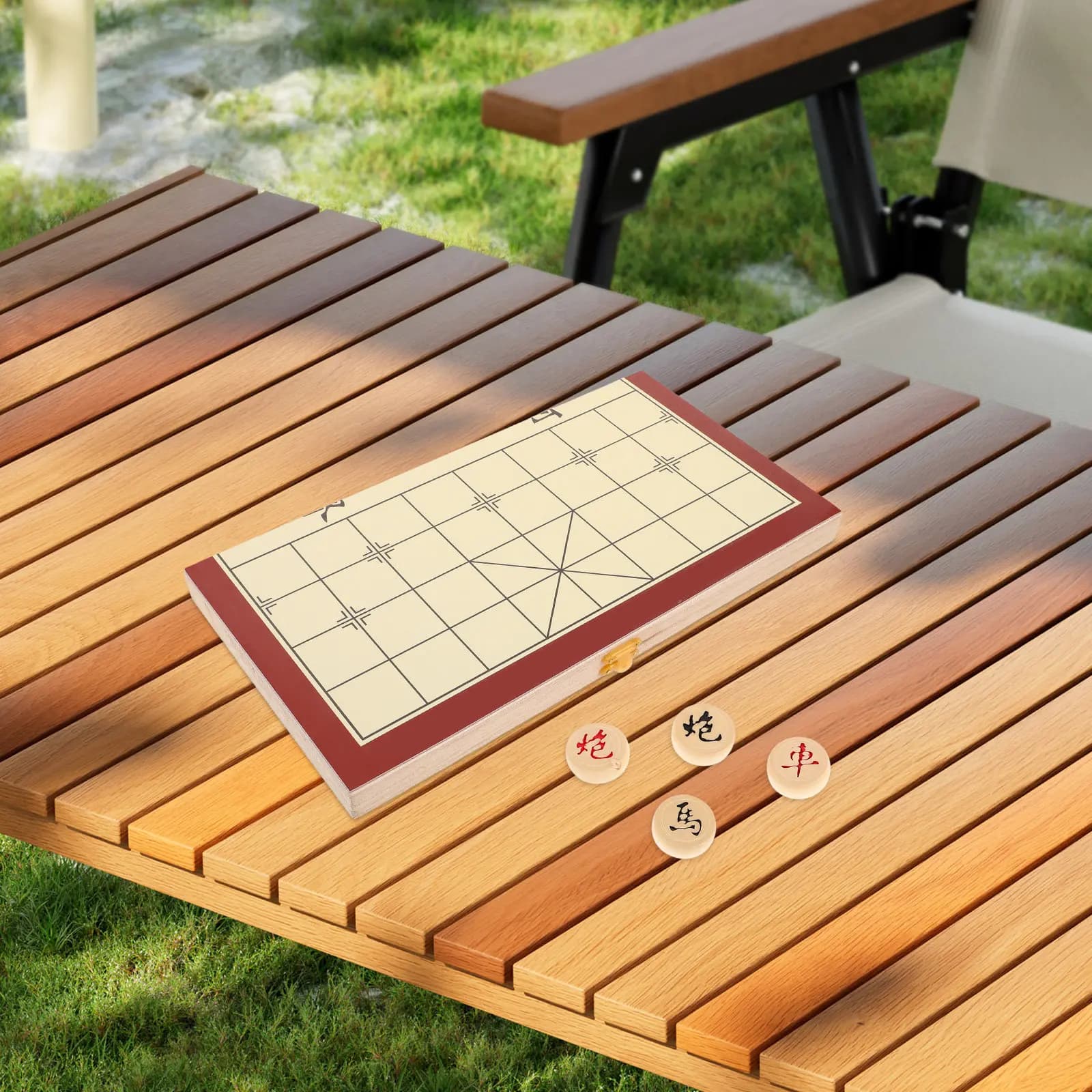 Traditional Wooden Chinese Chess Set Xiangqi Folding Board with Storage Compartment Solid Wood Material Enhances Thinking Skills