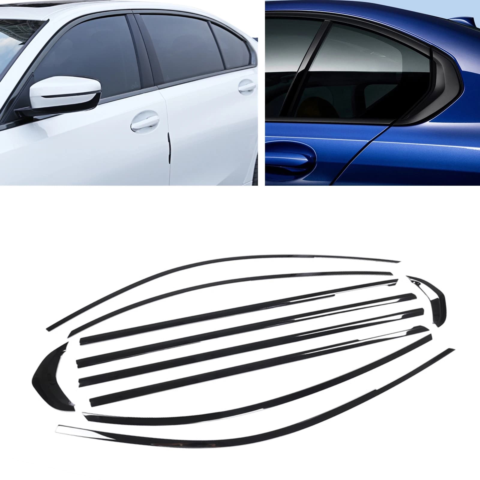 Per BMW Serie 3 G20 G28 330i 2019-2023 Berlina 4 porte Nero lucido Finestra esterna Trim Copertura Guarnizione Guarnizione Striscia decorativa